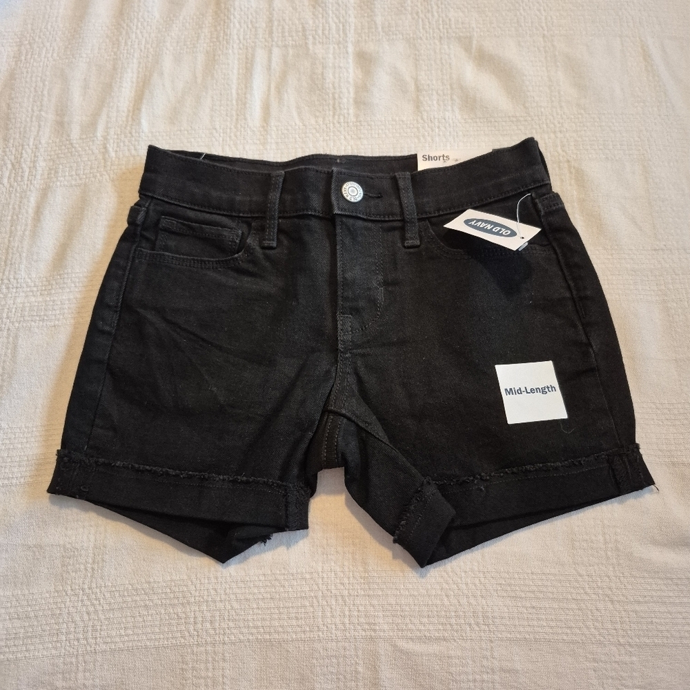 Old Navy girls size 8 black cut off style black jean shorts adjustable waist NWT